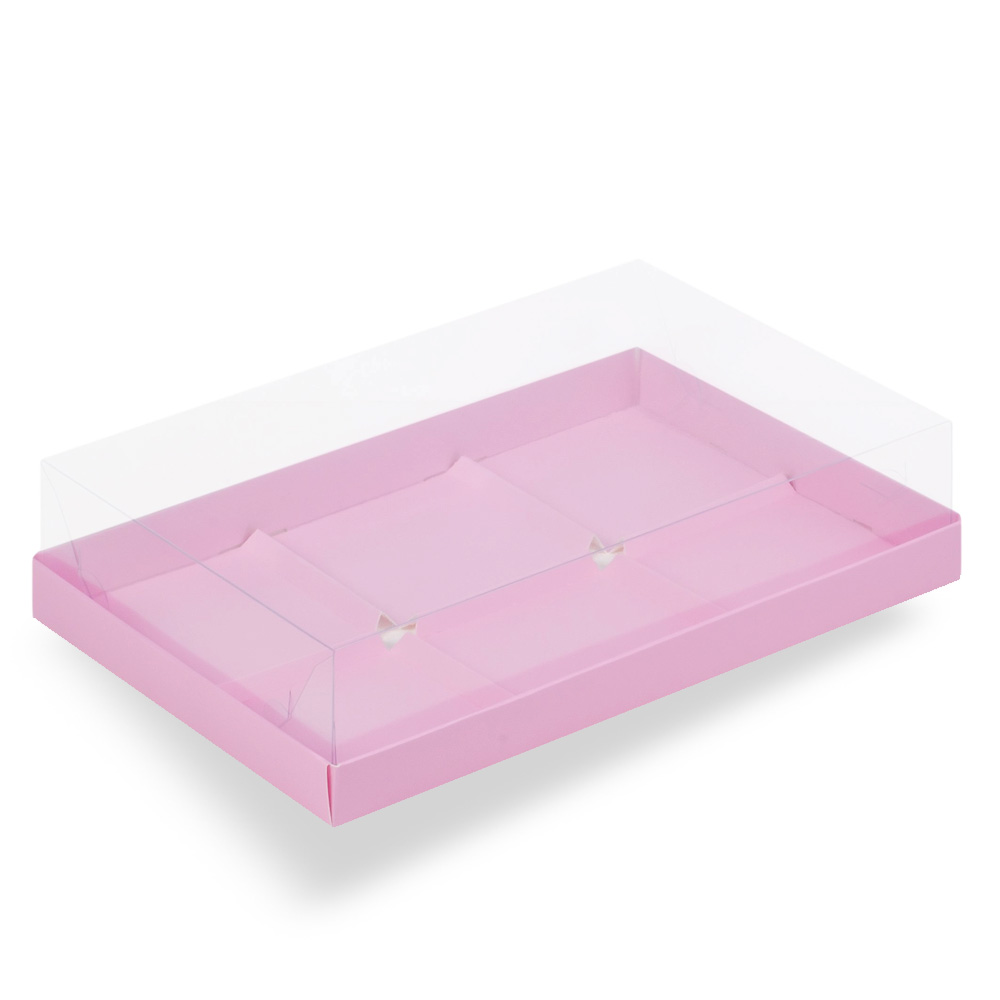 купить Коробка под муссовые пирожные с пластиковой крышкой 260*170*60 мм (6) (розовая матовая)