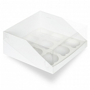 купить Коробка под капкейки с пластиковой крышкой 235*235*100 мм (9) (белая) 040573  в интернет-магазине